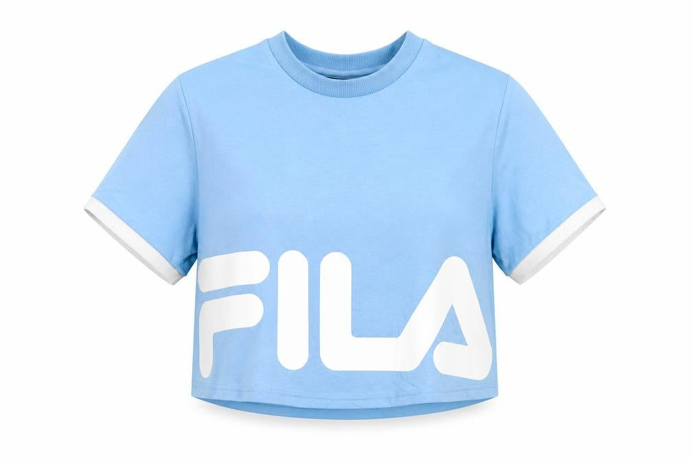 Fila Womens Blue Cropped T-Shirt Small Polyester Cotton Casual Top