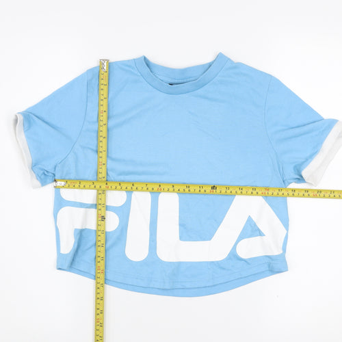 Fila Womens Blue Cropped T-Shirt Small Polyester Cotton Casual Top