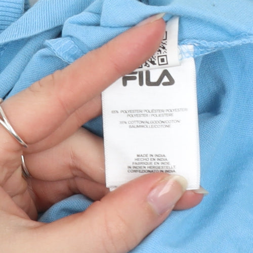 Fila Womens Blue Cropped T-Shirt Small Polyester Cotton Casual Top
