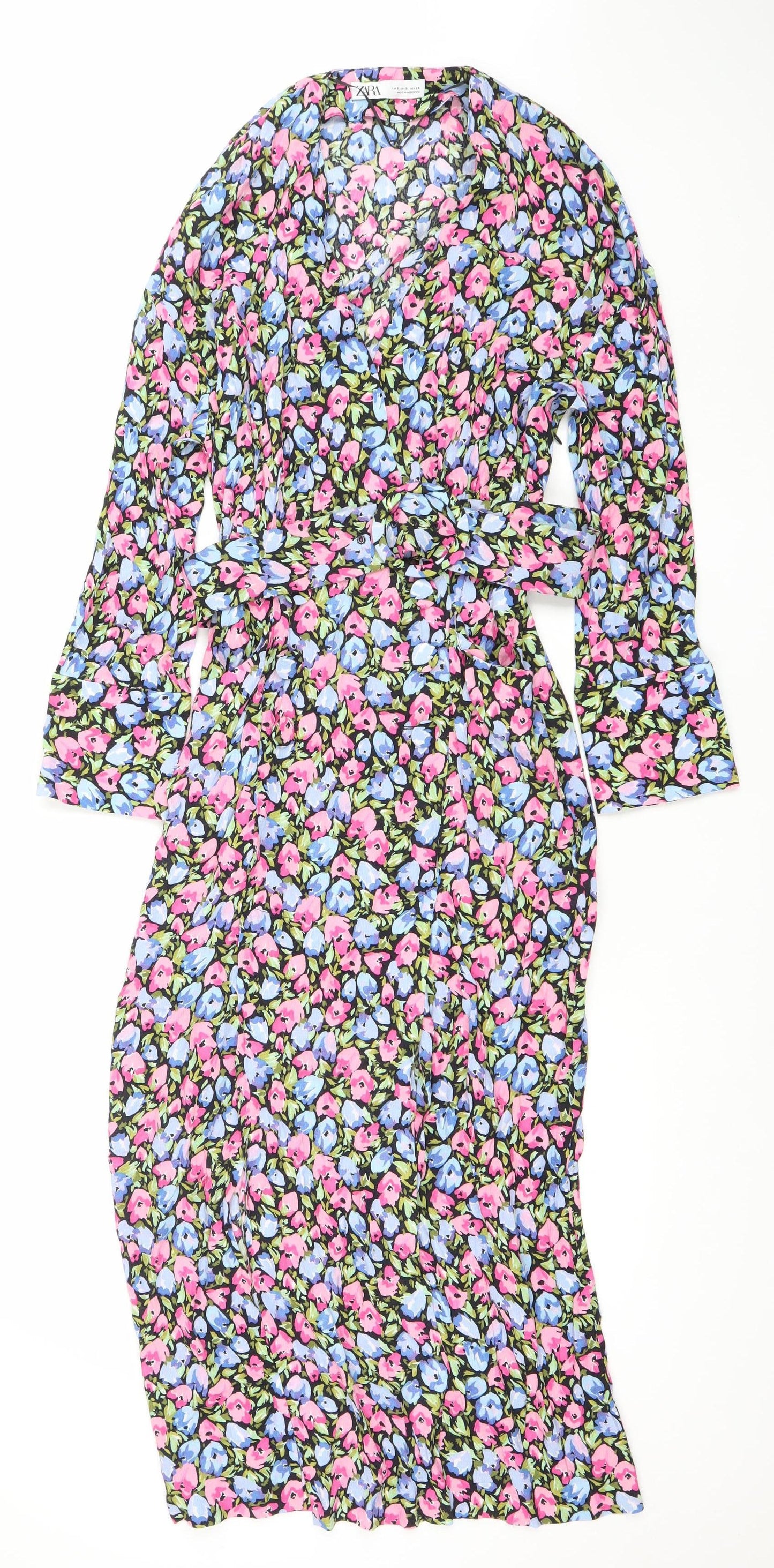 Zara Women's Multicoloured Floral Off Shoulder Bodycon Midi Dress S