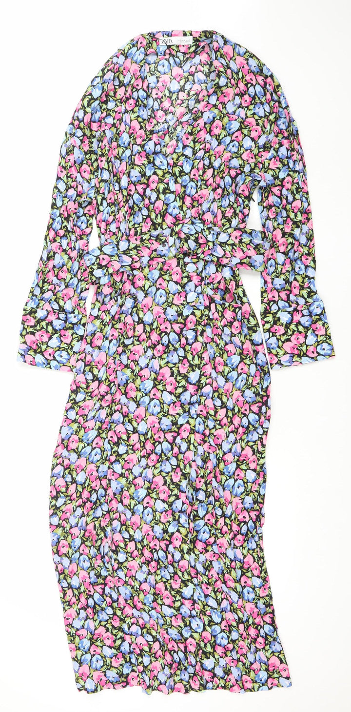 Zara Women's Multicoloured Floral Off Shoulder Bodycon Midi Dress S