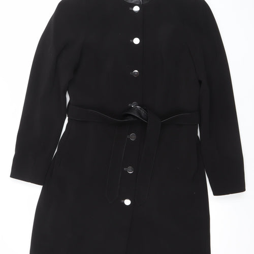 H&M Womens Black Belted Long Coat Size 12 Classic Style
