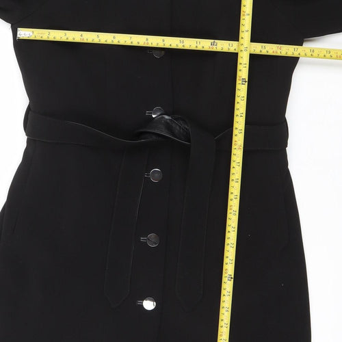 H&M Womens Black Belted Long Coat Size 12 Classic Style