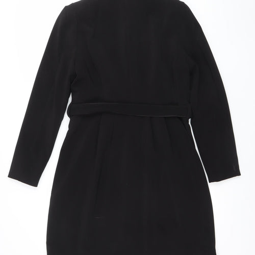 H&M Womens Black Belted Long Coat Size 12 Classic Style
