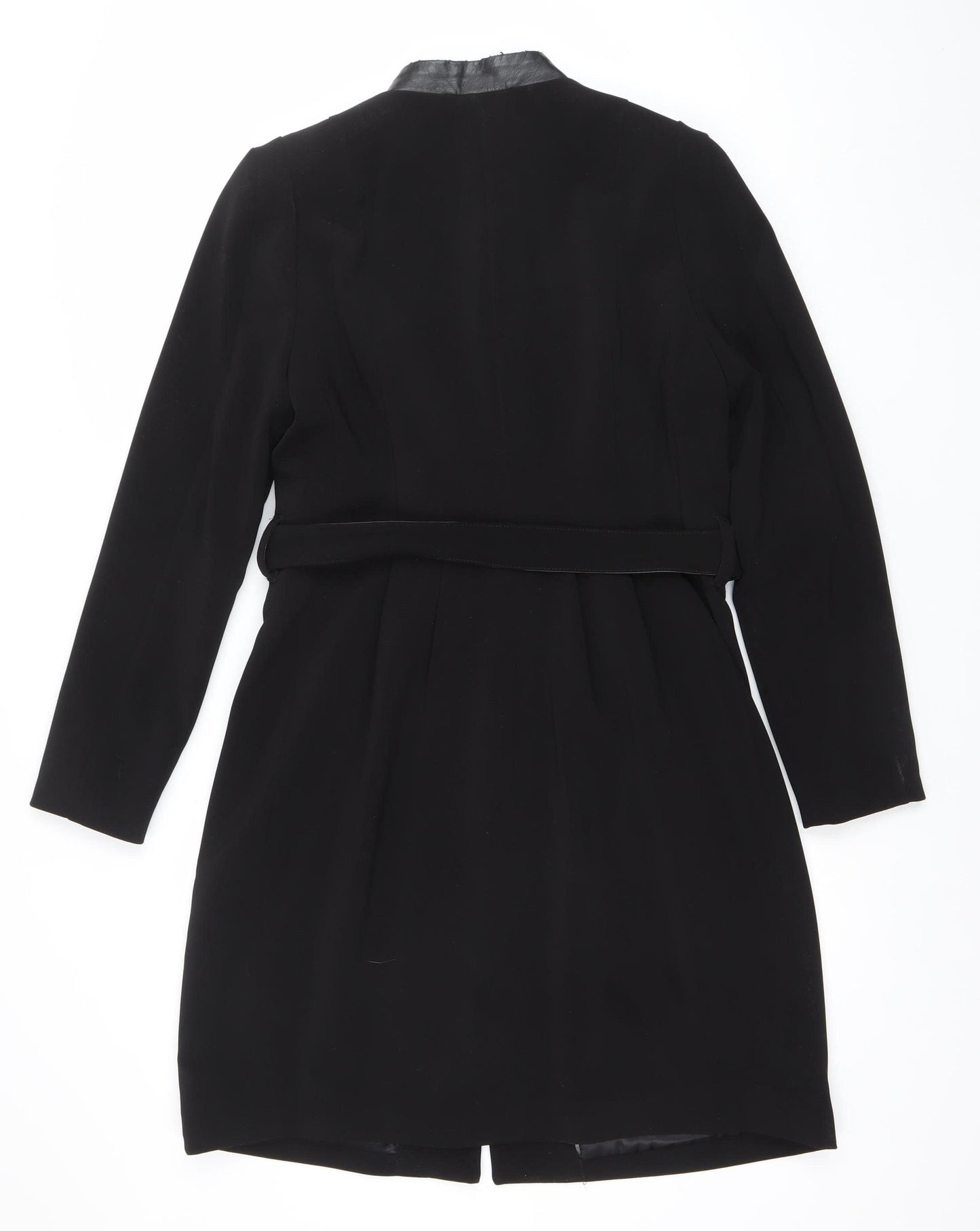 H&M Womens Black Belted Long Coat Size 12 Classic Style
