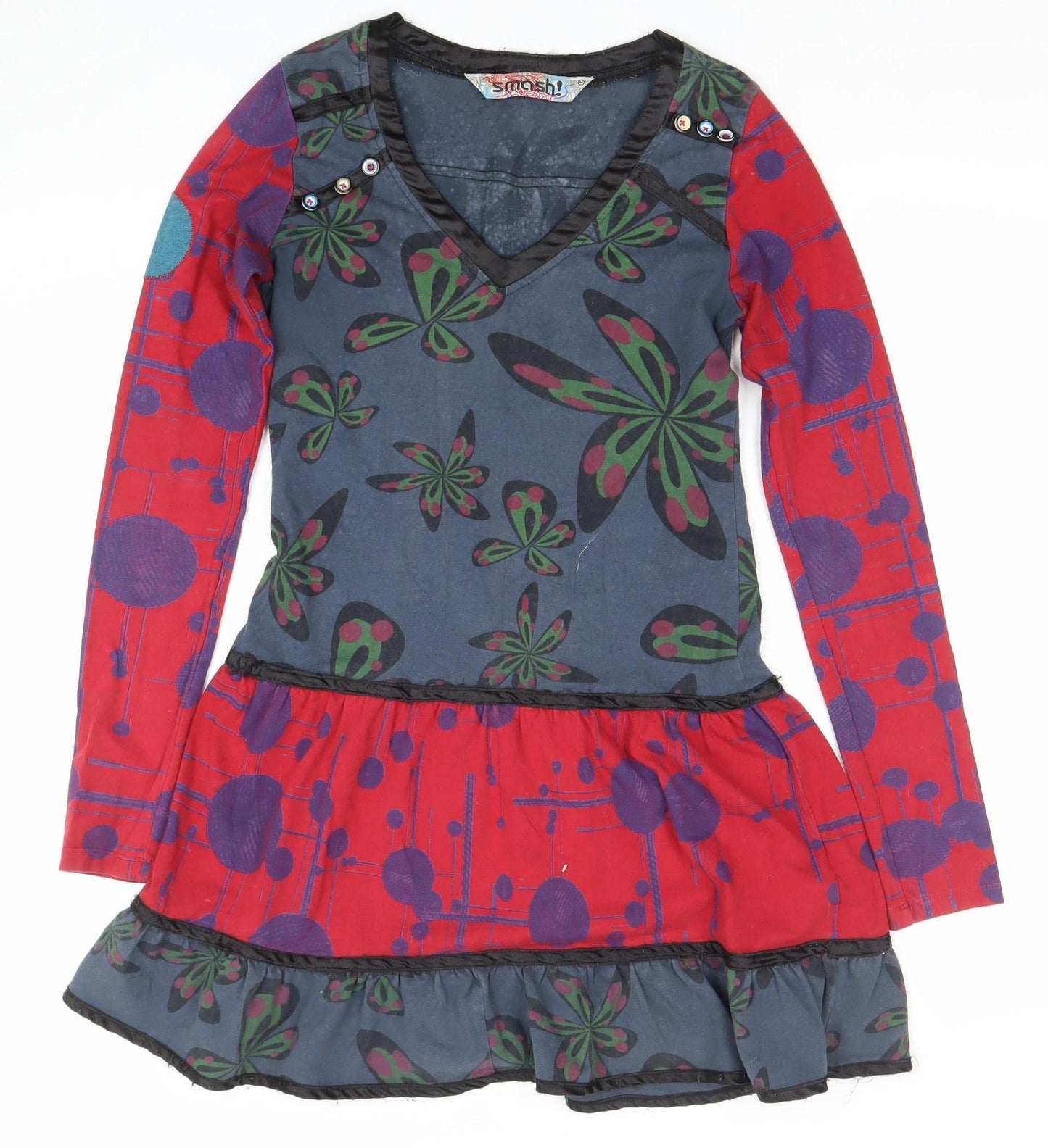 Smash Women's Multicoloured M A-Line Long Sleeve Jersey Dress