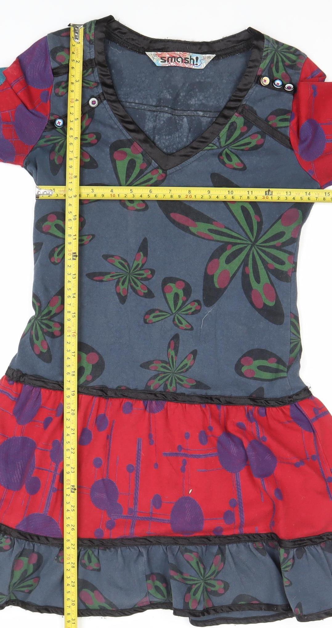Smash Women's Multicoloured M A-Line Long Sleeve Jersey Dress