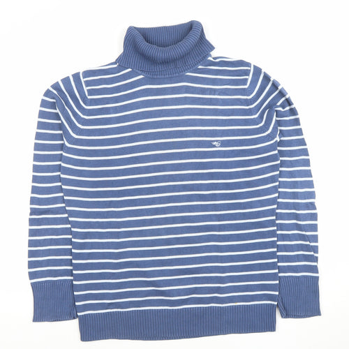 Esprit Women's Blue Striped Roll Neck Cotton Jumper Size 2XL