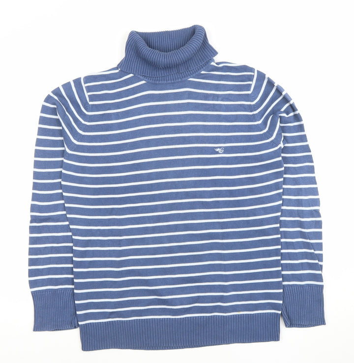 Esprit Women's Blue Striped Roll Neck Cotton Jumper Size 2XL
