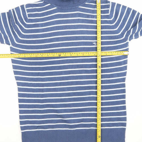 Esprit Women's Blue Striped Roll Neck Cotton Jumper Size 2XL