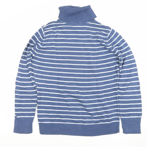 Esprit Women's Blue Striped Roll Neck Cotton Jumper Size 2XL
