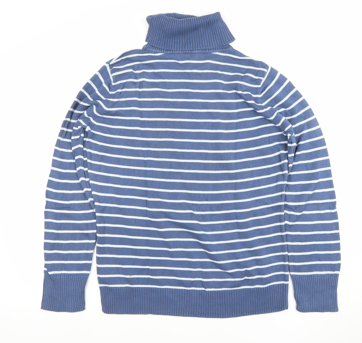 Esprit Women's Blue Striped Roll Neck Cotton Jumper Size 2XL