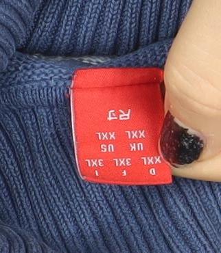 Esprit Women's Blue Striped Roll Neck Cotton Jumper Size 2XL