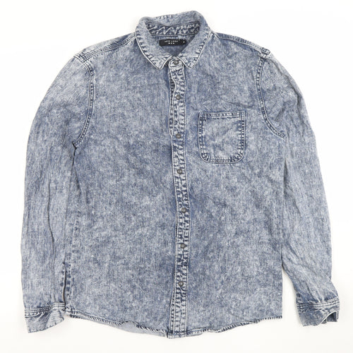 New Look Men Blue Denim Long Sleeve Button-Up Shirt M