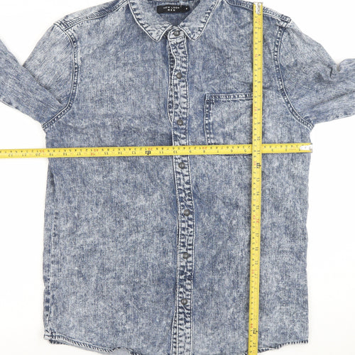 New Look Men Blue Denim Long Sleeve Button-Up Shirt M