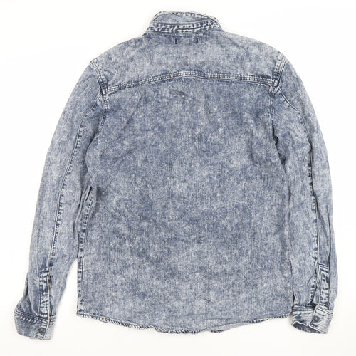 New Look Men Blue Denim Long Sleeve Button-Up Shirt M