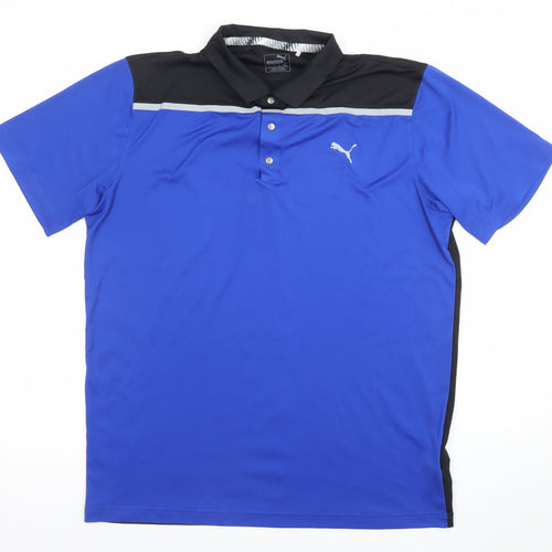Puma Men Blue Black Colourblock Golf Polo Shirt Size L