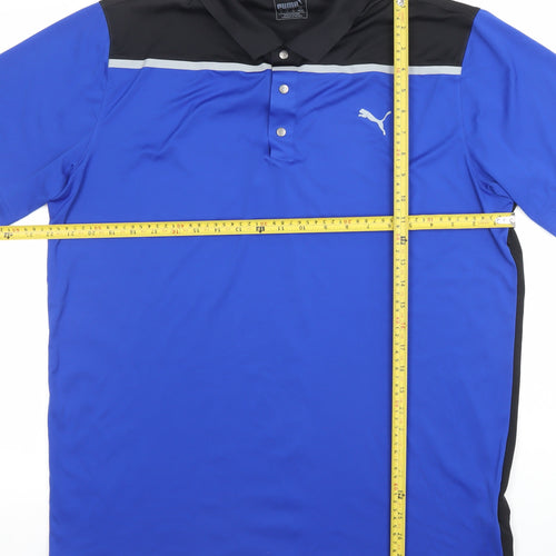Puma Men Blue Black Colourblock Golf Polo Shirt Size L