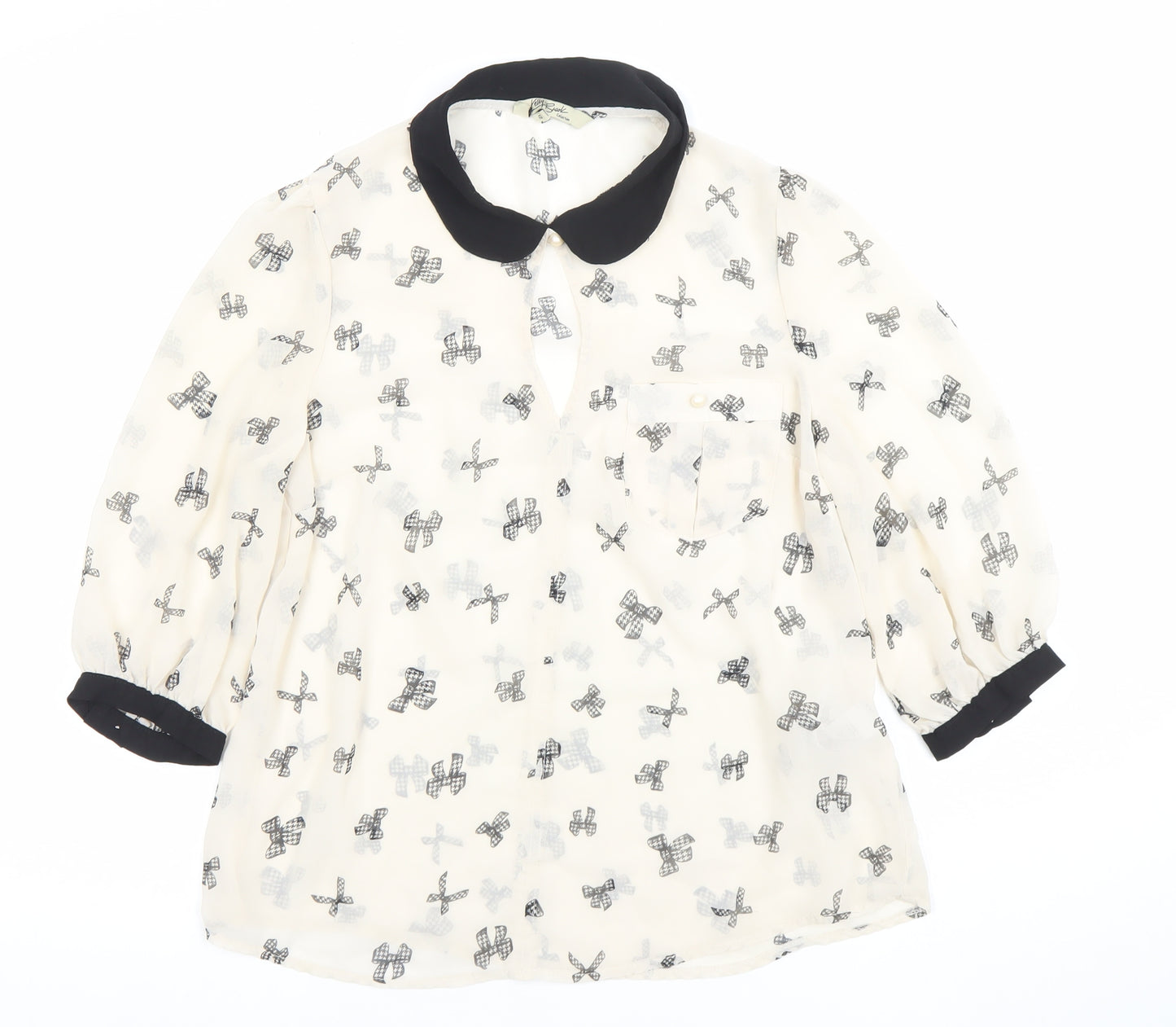 New Look Women’s Ivory Bow Print Sheer Chiffon Blouse UK 12