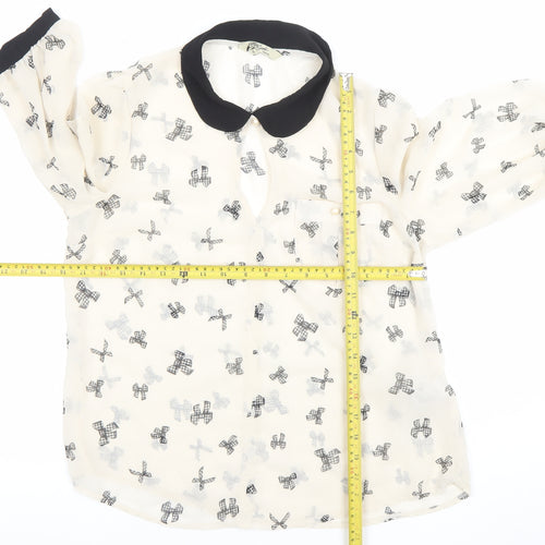 New Look Women’s Ivory Bow Print Sheer Chiffon Blouse UK 12