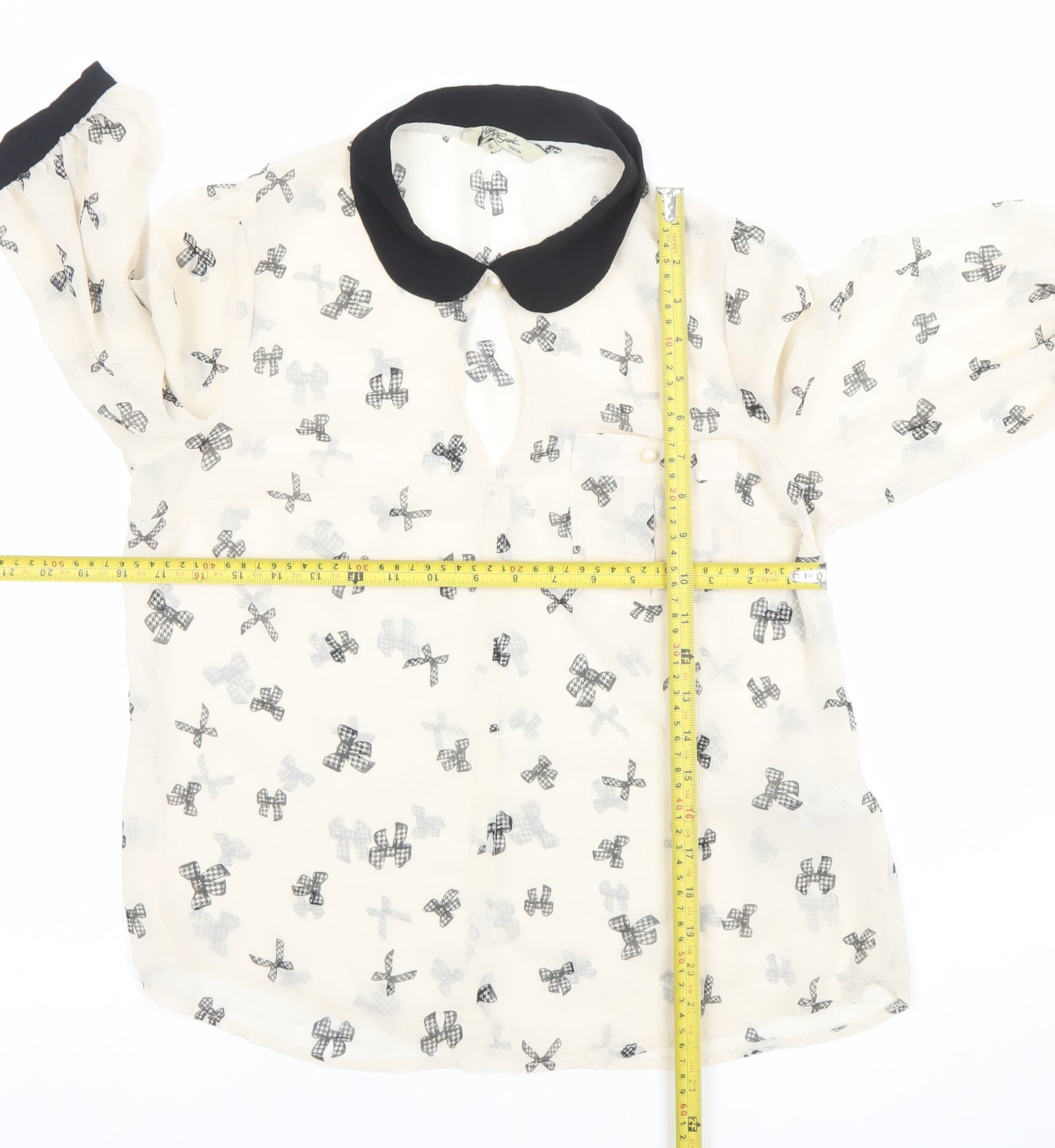 New Look Women’s Ivory Bow Print Sheer Chiffon Blouse UK 12