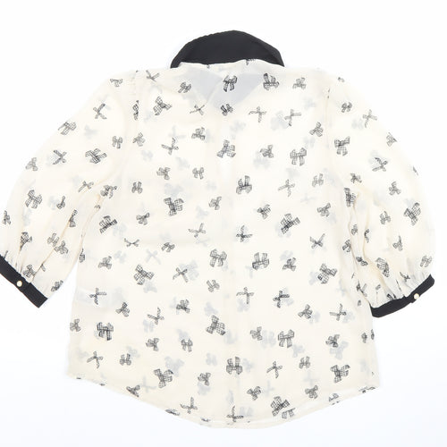 New Look Women’s Ivory Bow Print Sheer Chiffon Blouse UK 12