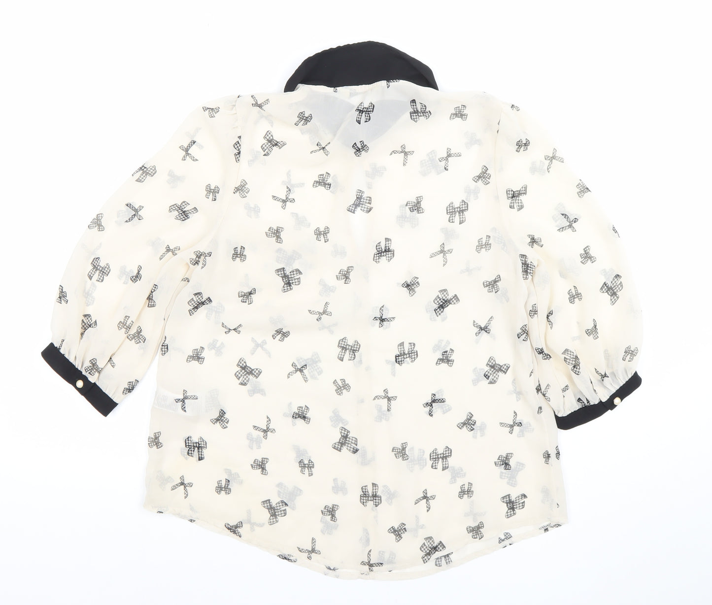 New Look Women’s Ivory Bow Print Sheer Chiffon Blouse UK 12