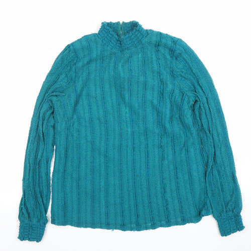 Gallery Women’s Teal Long Sleeve Knit High Neck Blouse UK M