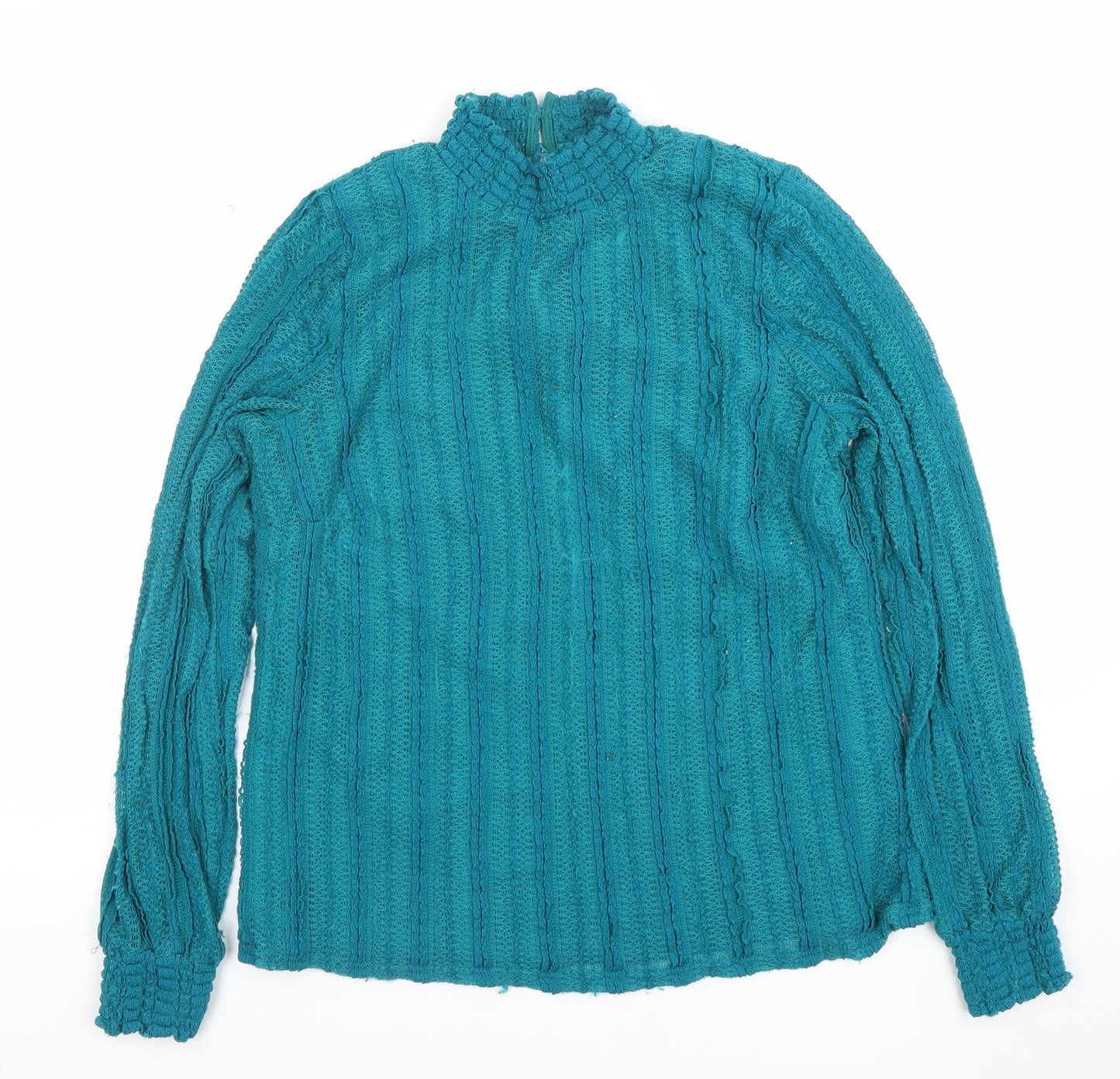Gallery Women’s Teal Long Sleeve Knit High Neck Blouse UK M