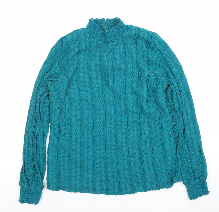 Gallery Women’s Teal Long Sleeve Knit High Neck Blouse UK M