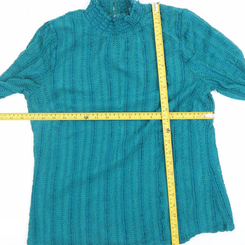 Gallery Women’s Teal Long Sleeve Knit High Neck Blouse UK M