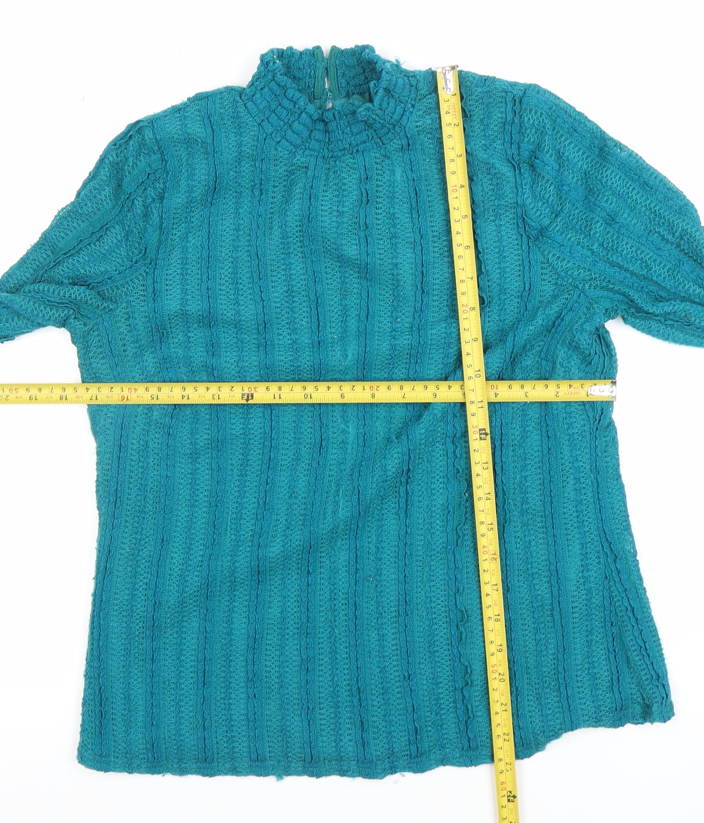 Gallery Women’s Teal Long Sleeve Knit High Neck Blouse UK M