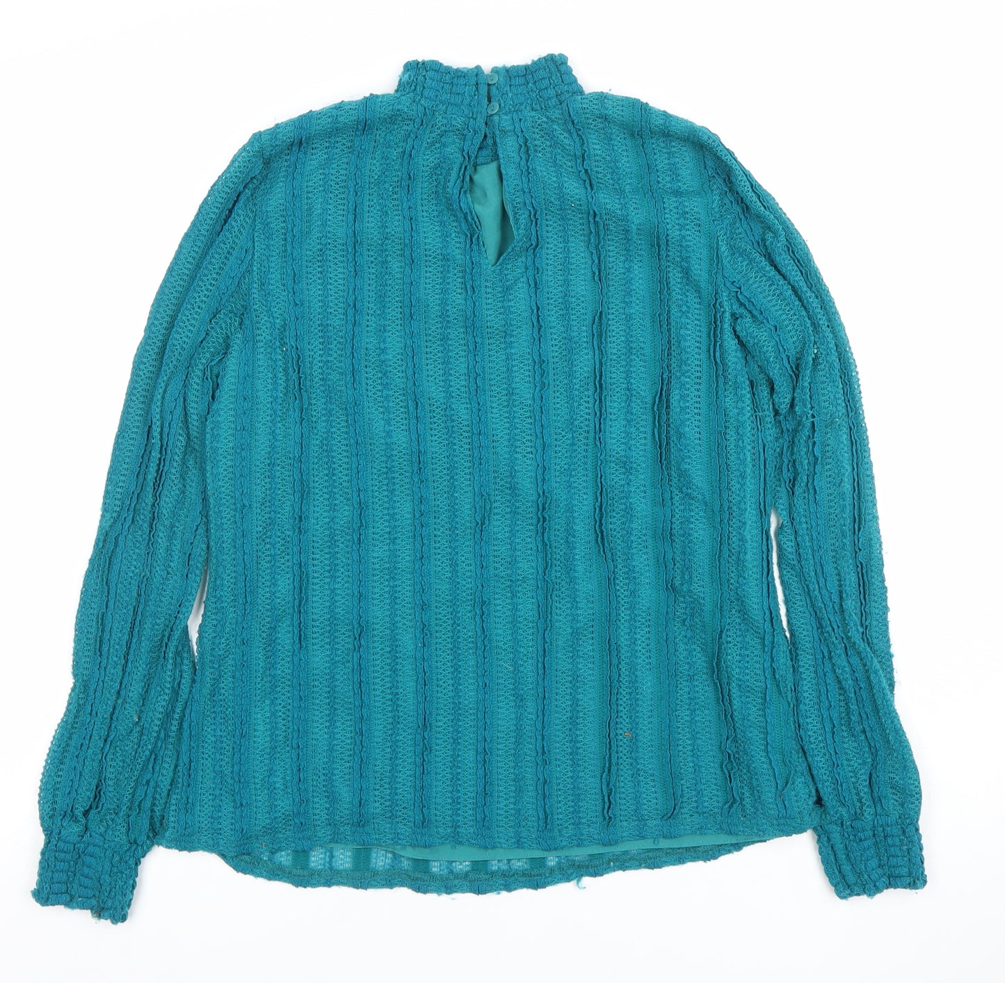 Gallery Women’s Teal Long Sleeve Knit High Neck Blouse UK M