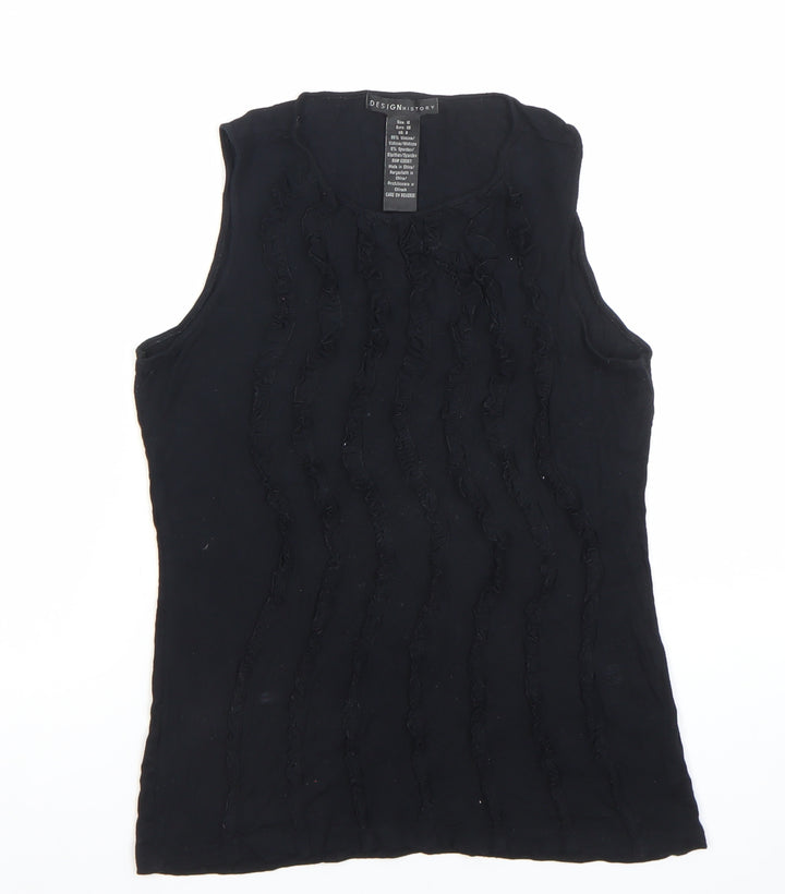 Design History Women's Black Sleeveless Ruffle Tank Top Size 12
