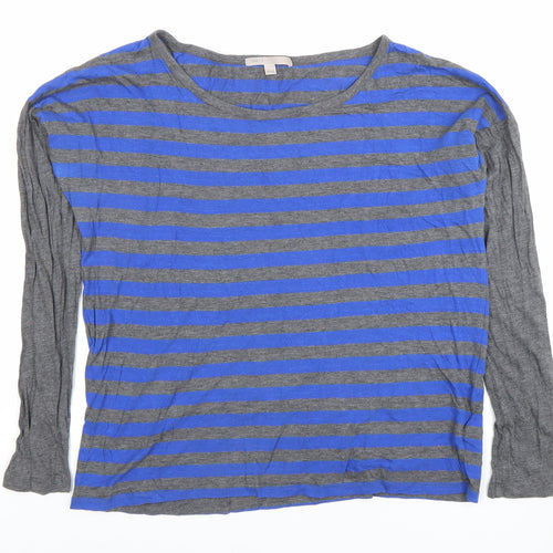GAP Women's Blue Grey Striped Long Sleeve Cotton Modal T-Shirt Medium
