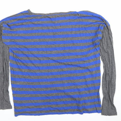 GAP Women's Blue Grey Striped Long Sleeve Cotton Modal T-Shirt Medium