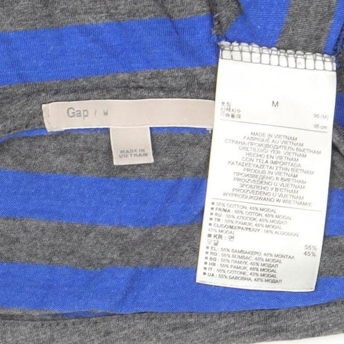 GAP Women's Blue Grey Striped Long Sleeve Cotton Modal T-Shirt Medium