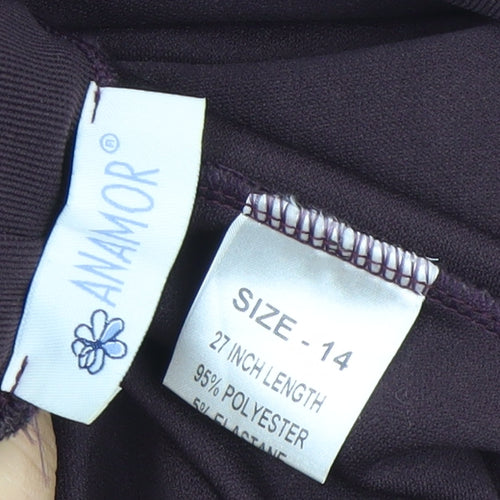 Anamor Womens Purple Size 14 Polyester Stretch Ankle Trousers