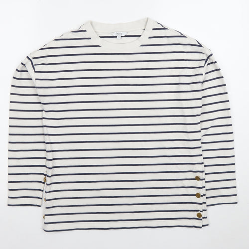 Next Women's White Striped Long Sleeve Button Detail T-Shirt XS