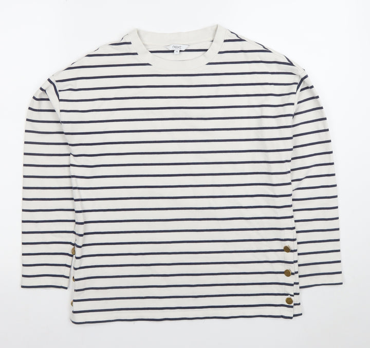 Next Women's White Striped Long Sleeve Button Detail T-Shirt XS