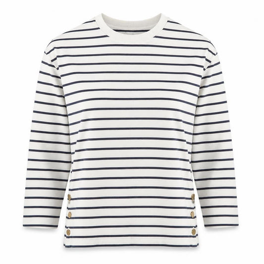 Front view of Next Women's White Striped Long Sleeve Button Detail T-Shirt XS