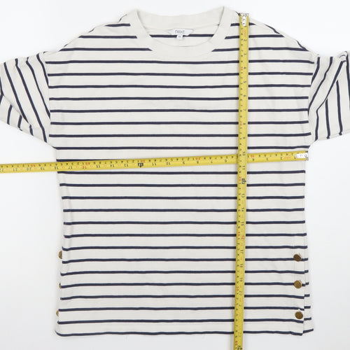 Next Women's White Striped Long Sleeve Button Detail T-Shirt XS