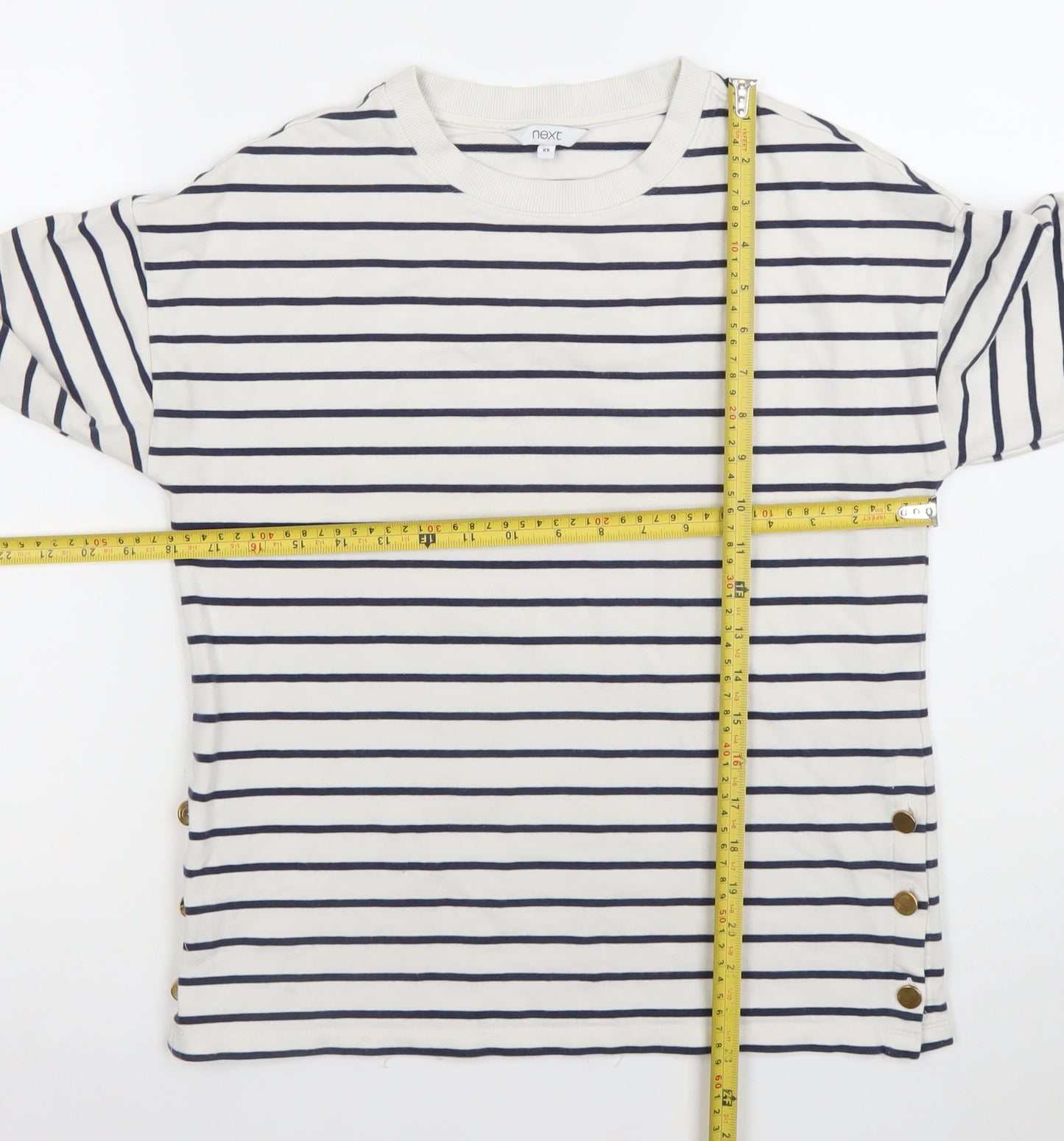 Next Women's White Striped Long Sleeve Button Detail T-Shirt XS
