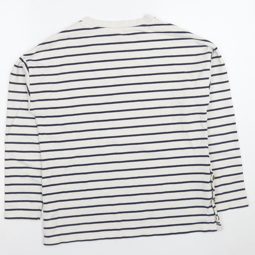 Next Women's White Striped Long Sleeve Button Detail T-Shirt XS
