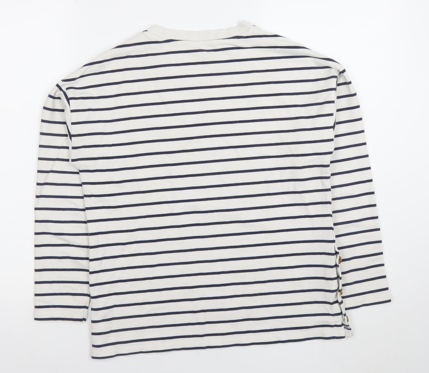 Next Women's White Striped Long Sleeve Button Detail T-Shirt XS