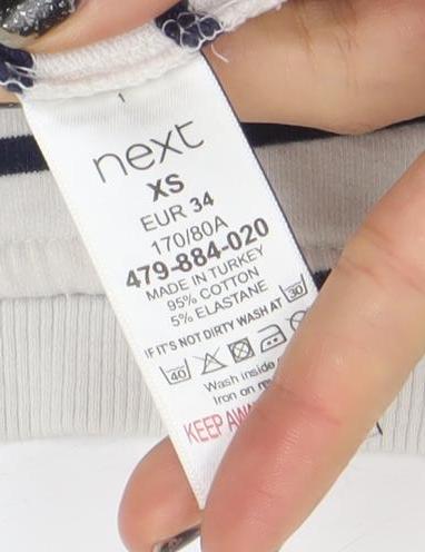 Next Women's White Striped Long Sleeve Button Detail T-Shirt XS