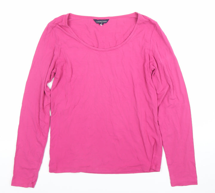 Lands' End Women's Pink Long Sleeve Basic Jersey Cotton Top S
