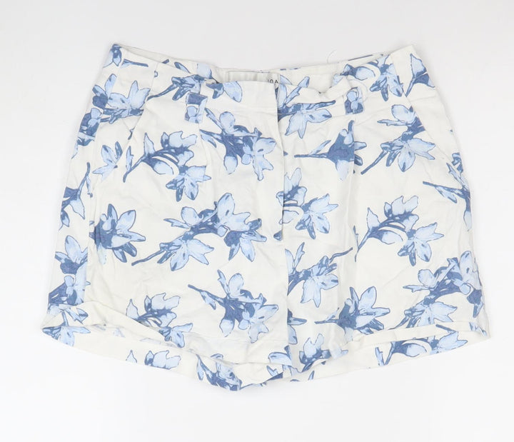 Joie Womens White Blue Floral Chino Shorts XS Cotton Silk