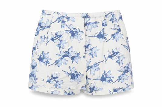 Joie Womens White Blue Floral Chino Shorts XS Cotton Silk