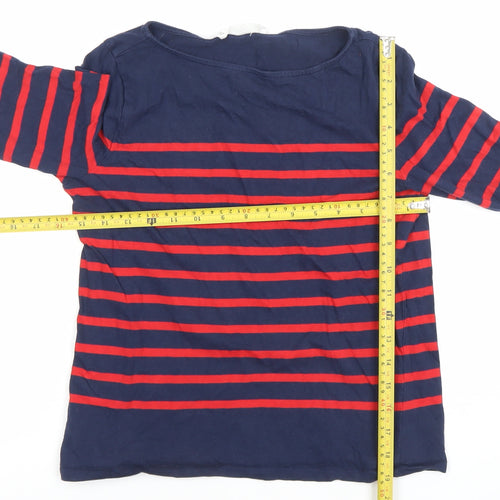 MNG Women Navy Red Striped 3/4 Sleeve Cotton Boat Neck Top Size S